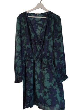 NWT DKNYC Navy & Emerald Floral Faux-Wrap Long Sleeve Dress size xl